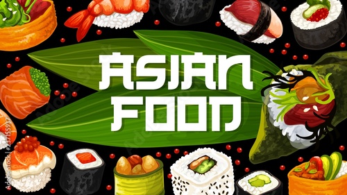 Japan cuisine food poster. Vector sushi menu
