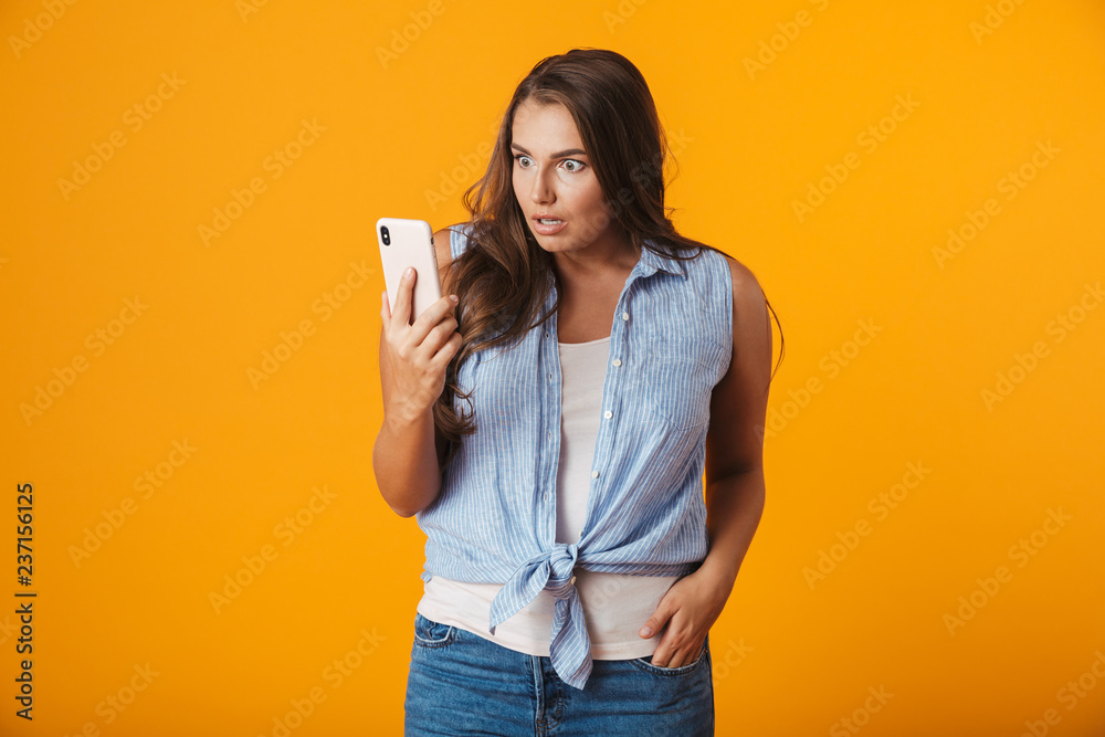 Confused young overweight woman standing Confused young overweight woman standing
