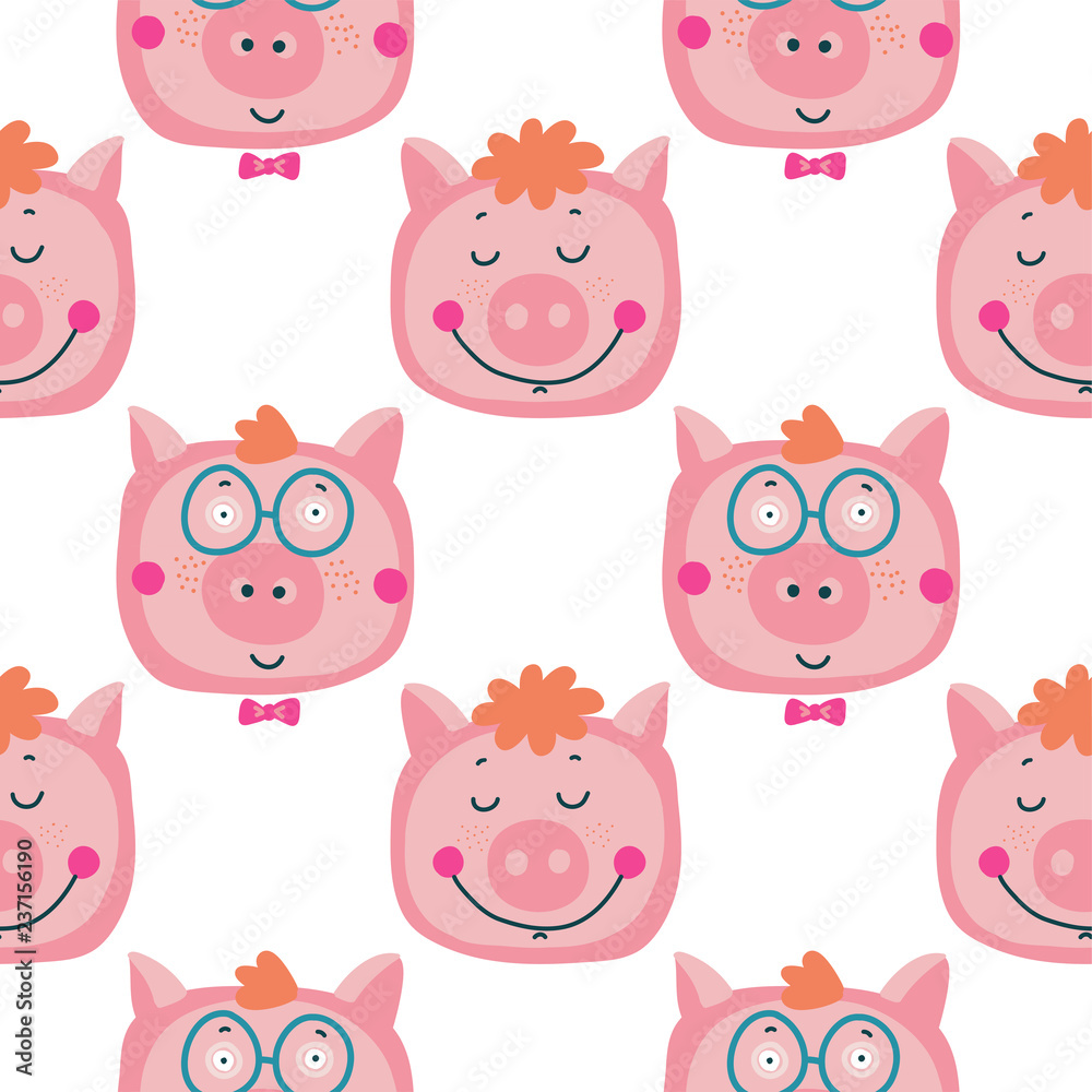 Vector hand-drawn illustration with pig in a village. Farm animal. Vector hand-drawn illustration with pig in a village. Farm animal.
