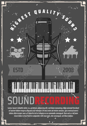 Sound recording retro poster for music industry