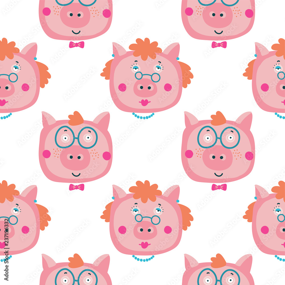 Vector hand-drawn illustration with pig in a village. Farm animal. Vector hand-drawn illustration with pig in a village. Farm animal.
