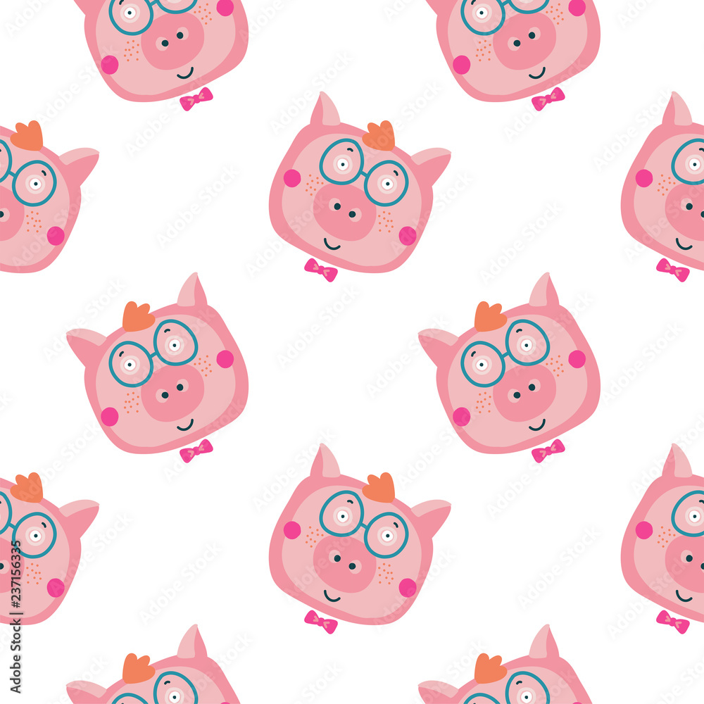 Vector hand-drawn illustration with pig in a village. Farm animal. Vector hand-drawn illustration with pig in a village. Farm animal.