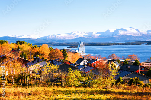 Obraz na plátně Day view of residential area in Molde, Norway during the sunny afternoon