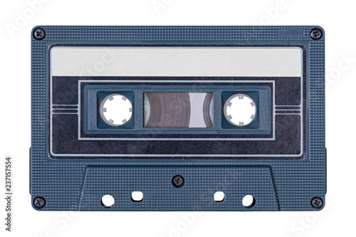 Retro black audio tape isolated on white background.