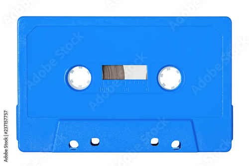 Retro bue audio tape isolated on white background.