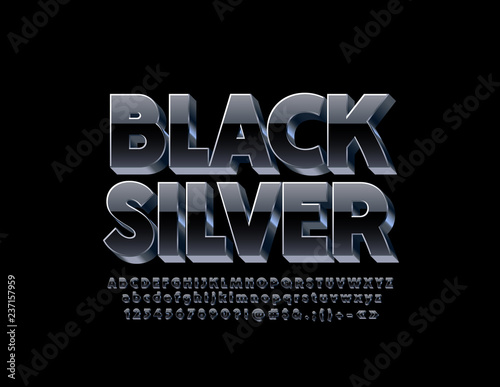 Vector Black and Silver 3D Font. Chic Alphabet Letters.