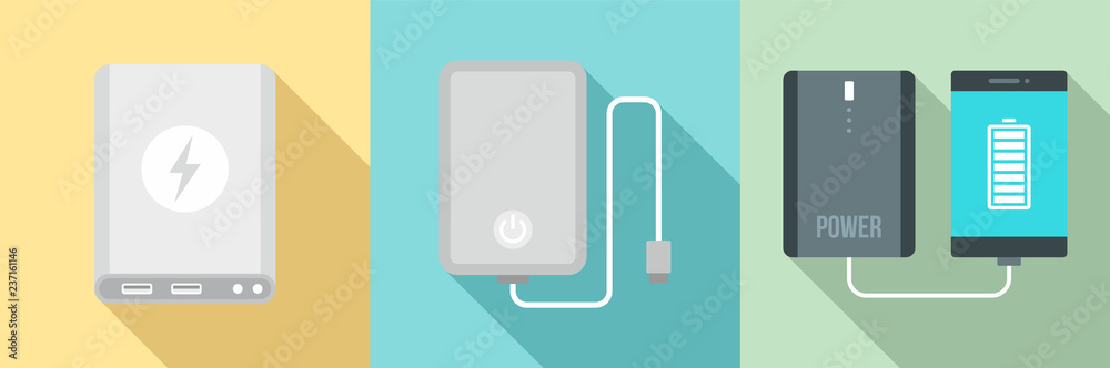 Vettoriale Stock Power bank icon set. Flat set of power bank vector icons  for web design | Adobe Stock