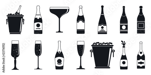 Party champagne icon set. Simple set of party champagne vector icons for web design on white background
