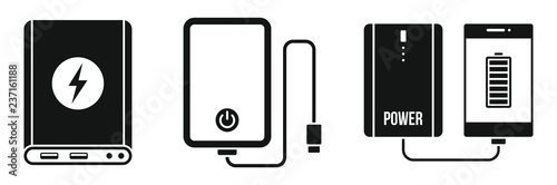 Charger power bank icon set. Simple set of charger power bank vector icons for web design on white background