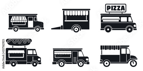 Market food truck icon set. Simple set of market food truck vector icons for web design on white background