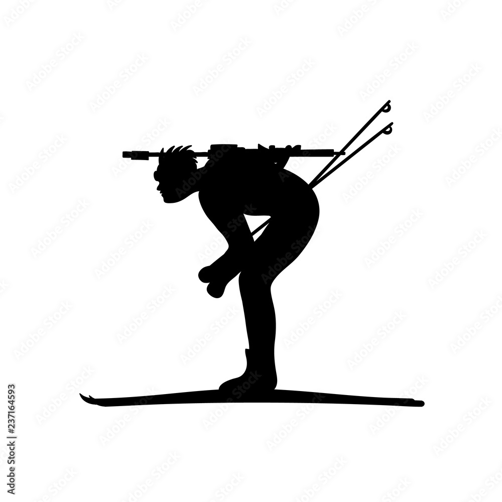 Biathlete runs sprint. Black isolated vector icon Biathlete runs sprint. Black isolated vector icon