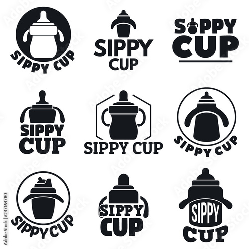 Sippy cup logo set. Simple set of sippy cup vector logo for web design on white background