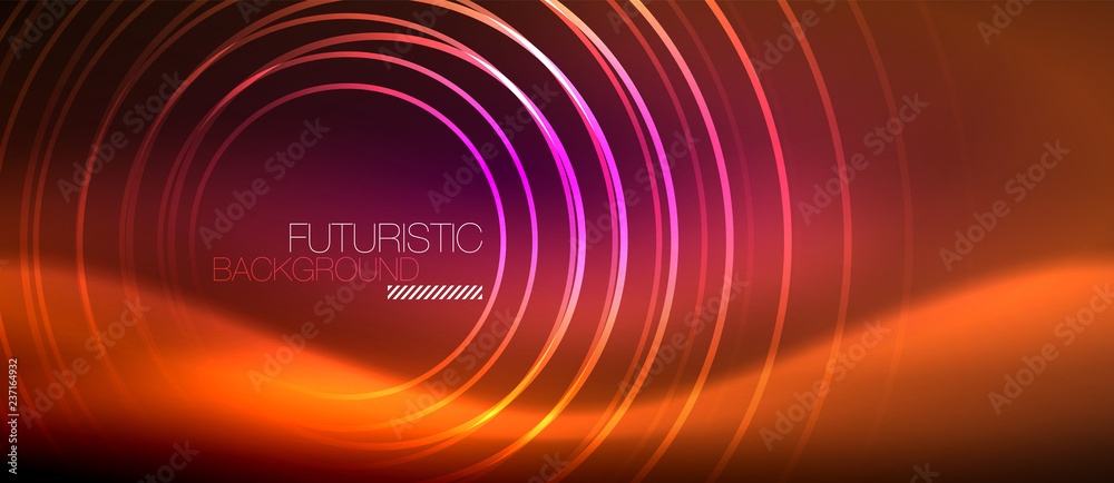 Neon glowing techno lines, hi-tech futuristic abstract background template with square shapes Neon glowing techno lines, hi-tech futuristic abstract background template with square shapes