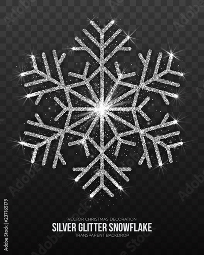 Christmas Decoration Elegancy Shimmer Silver Snowflake Vector Isolated on Transparent Background. Merry Xmas and Happy New Year Illustration