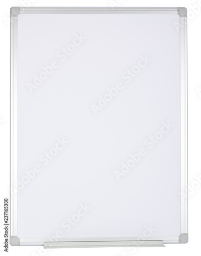 Magnetized empty whiteboard isolated on white background.