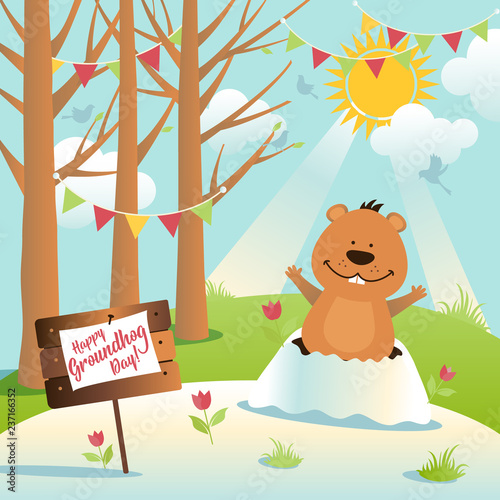 Happy Groundhog Day design with cute and funny groundhog