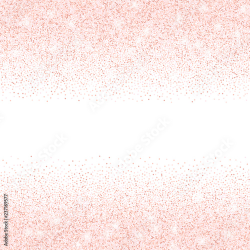Vector falling pink glitter confetti dots rain. Sparkling glittering border isolated on white background. Party tinsels shimmer, holiday background design, festive frame