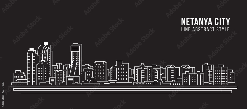 Fototapeta Cityscape Building Linia sztuki Wektor ilustracja projektu - miasto Netanya