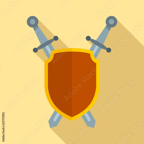 Shield and sword icon. Flat illustration of shield and sword vector icon for web design