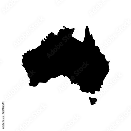 Vector isolated simplified illustration icon with black silhouette of continent Australia. White background