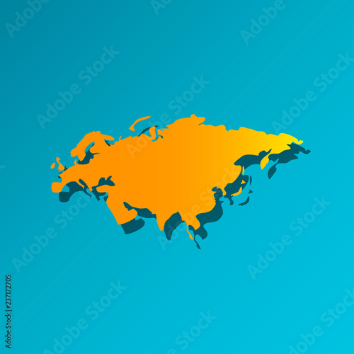 Vector illustration card with orange silhouette of continent Eurasia. Blue background