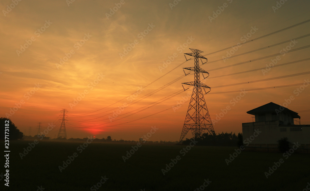 Wire electrical energy at sunset Wire electrical energy at sunset