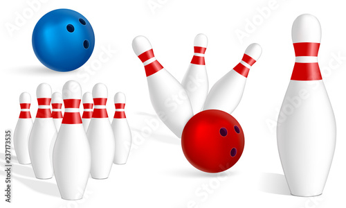 Bowling icon set. Realistic set of bowling vector icons for web design isolated on white background