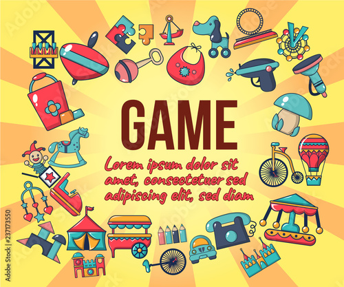 Game concept banner. Cartoon banner of game vector concept for web, giftcard and postcard