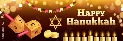 Happy jewish hanukkah banner. Realistic illustration of happy jewish hanukkah vector banner for web design