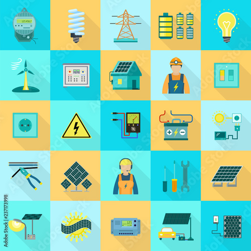 Energy equipment icon set. Flat set of energy equipment vector icons for web design