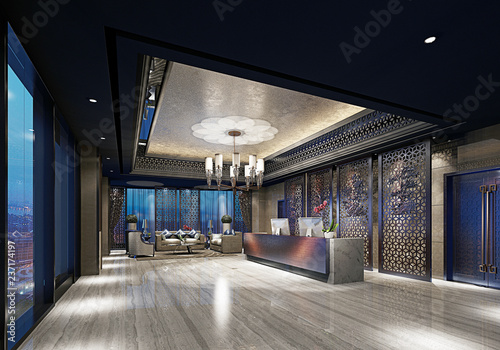 3d render luxury hotel lobby reception photo