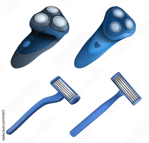 Shaver razor icon set. Realistic set of shaver razor vector icons for web design