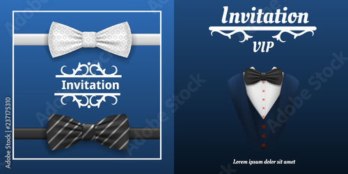 Elegant bowtie banner set. Realistic illustration of elegant bowtie vector banner set for web design