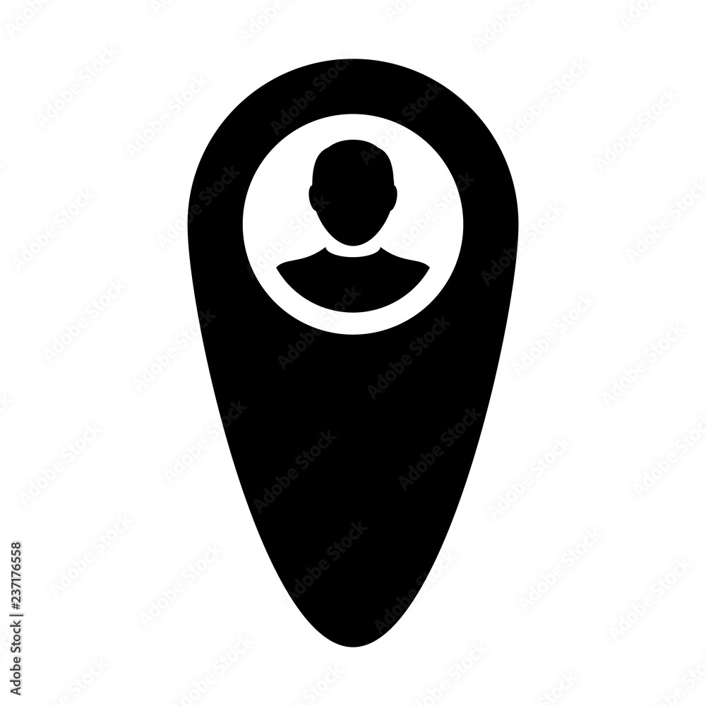 User navigation icon vector male person profile avatar with map marker pin symbol in flat color glyph pictogram illustration User navigation icon vector male person profile avatar with map marker pin symbol in flat color glyph pictogram illustration