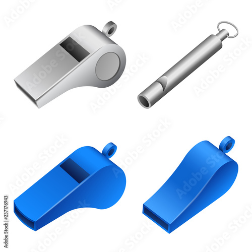 Whistle icon set. Realistic set of whistle vector icons for web design