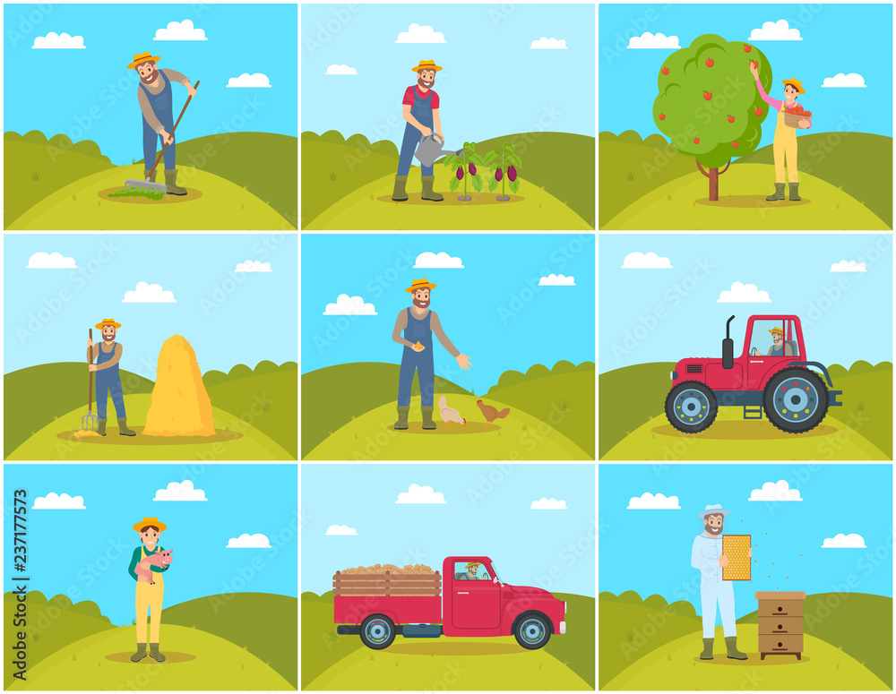 Beekeeper and Farming Man Vector Illustration Beekeeper and Farming Man Vector Illustration