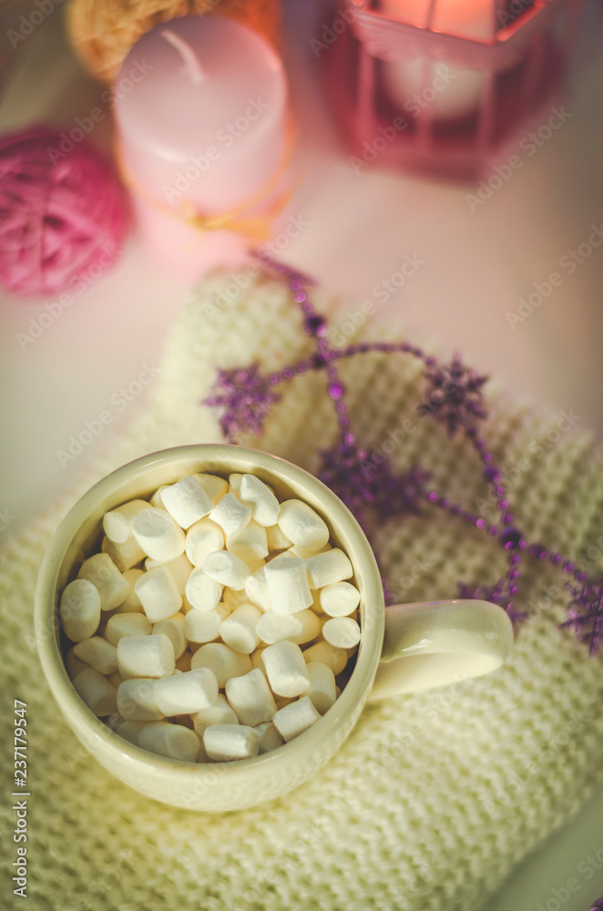 New Year's drink with marshmallows New Year's drink with marshmallows