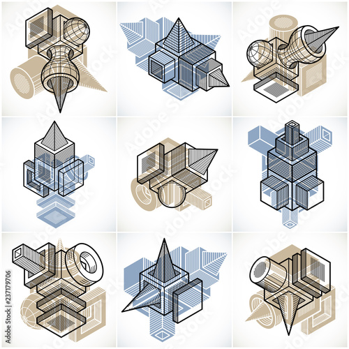 3D engineering vectors, collection of abstract shapes.