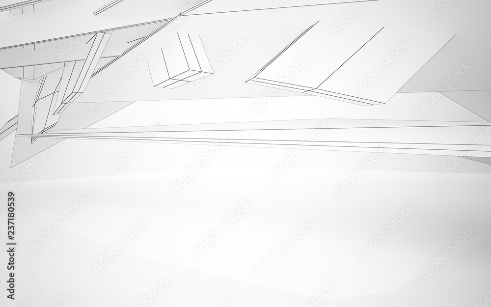 Abstract white interior highlights future. Polygon drawing. Architectural background. 3D illustration and rendering