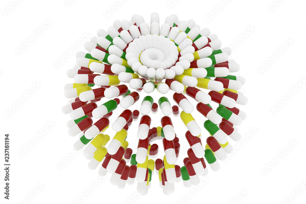 Health conceptual bunch of capsules or medical pills with white background.
