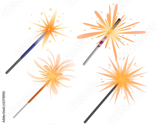 Sparkler icon set. Cartoon set of sparkler vector icons for web design