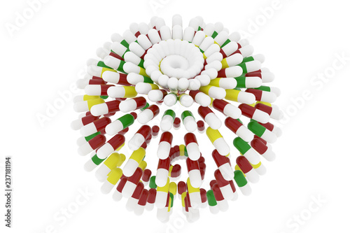 Health conceptual bunch of capsules or medical pills with white background.