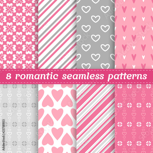 Set of 8 romantic vector seamless patterns