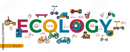 Digital vector eco transport icons set