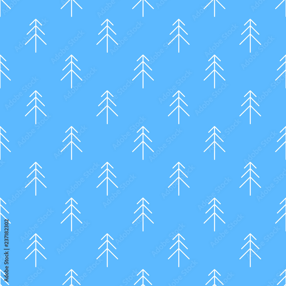 Winter vector seamless pattern with linear Christmas tree on blue background Winter vector seamless pattern with linear Christmas tree on blue background
