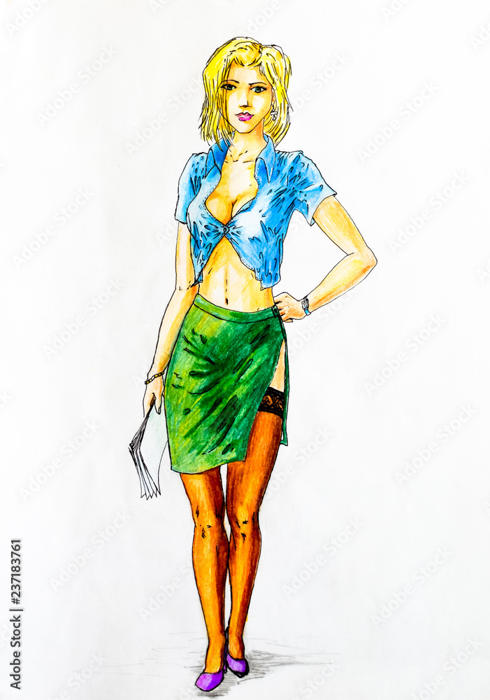 Young Beautiful Girl Draw Portrait Fashion Illustration Stock Illustration  - Illustration of female, glamour: 135502985