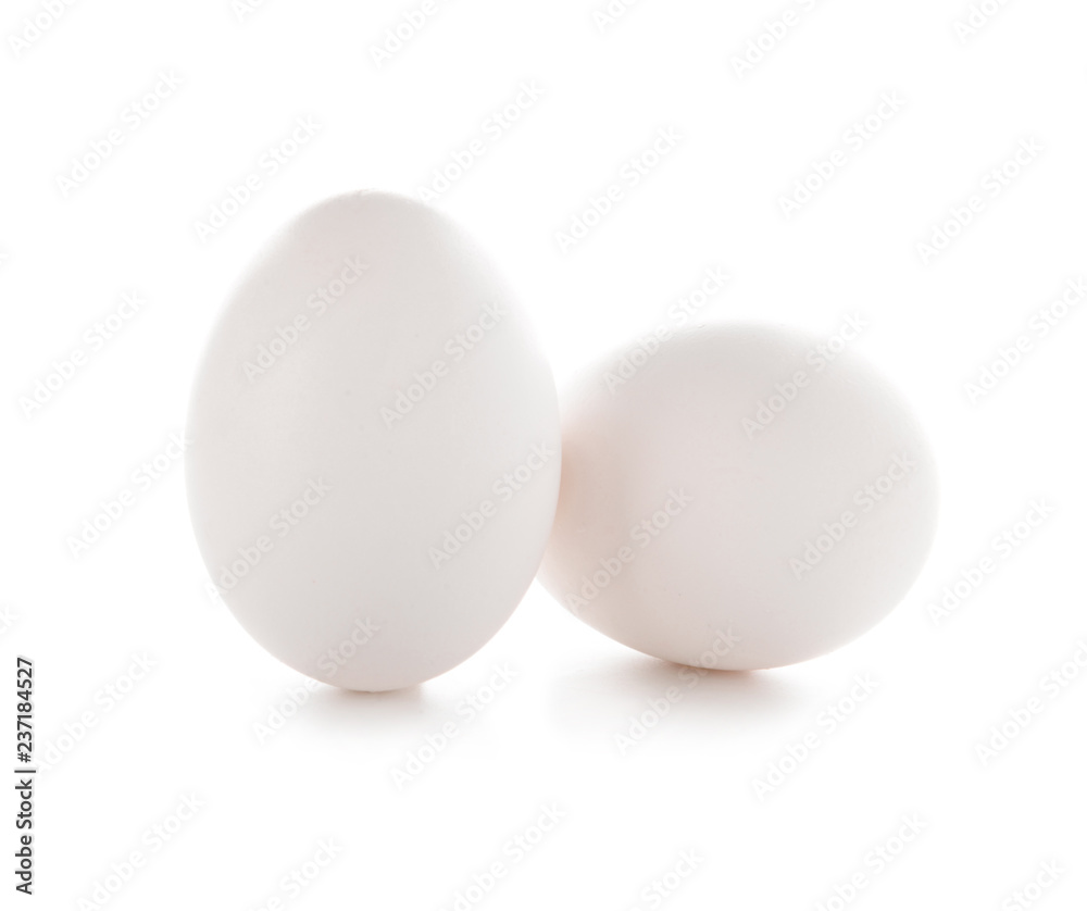 Raw chicken eggs on white background Raw chicken eggs on white background