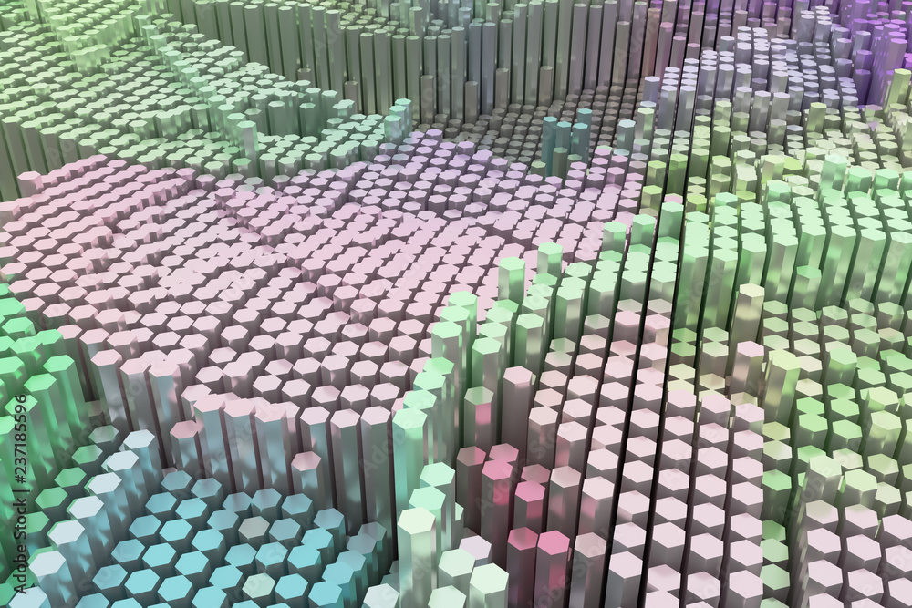 Obraz premium Colorful 3D rendering. Shape composition, geometric structure, block for design texture, background.