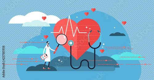 Cardiologist vector illustration. Mini person concept with heart health job photo