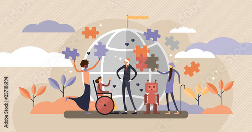 Diversity flat vector illustration. Symbolic race and sex unity on earth.